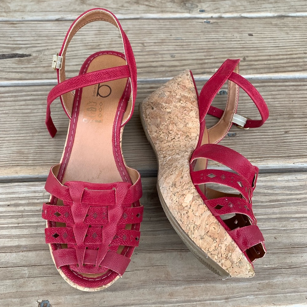 Bakers Red Platform Cork Sandals-6